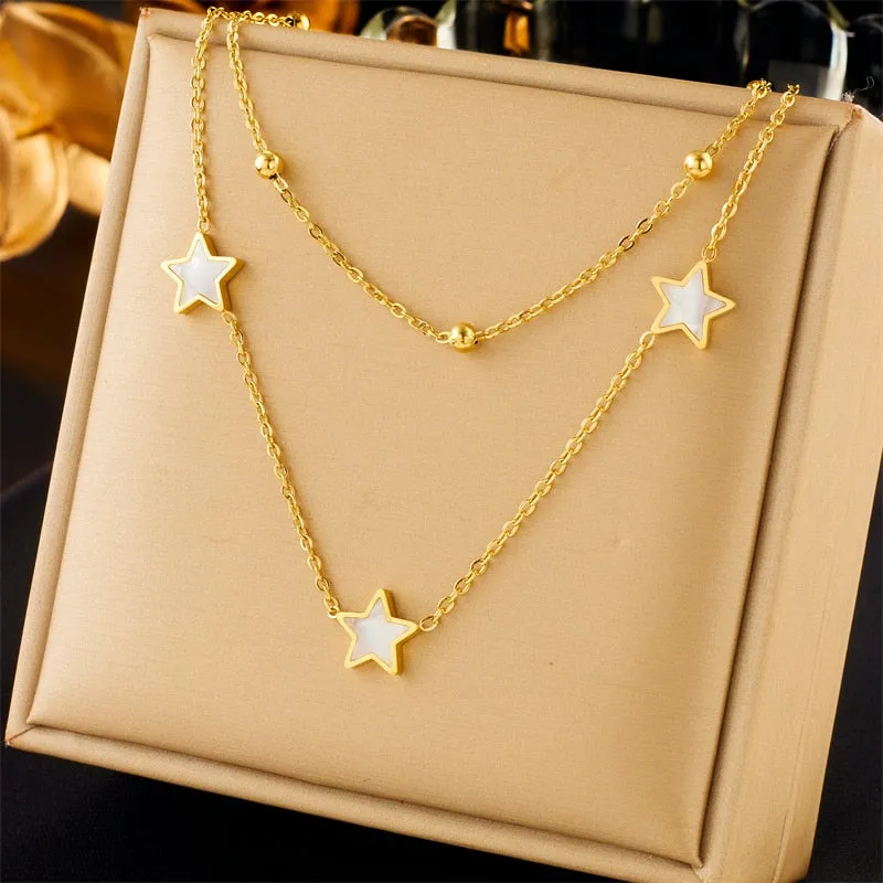 316L Stainless Steel Star Heart Pendant Necklace For Women