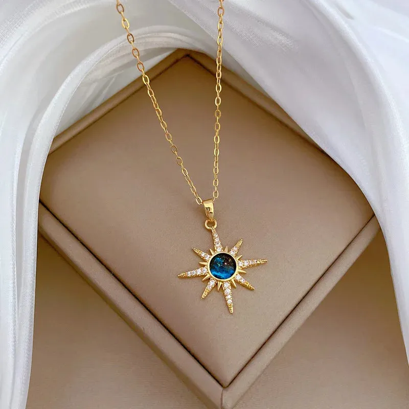 316L Stainless Steel Sun Pendant Necklace For Women Fashionable Jewelry Gift