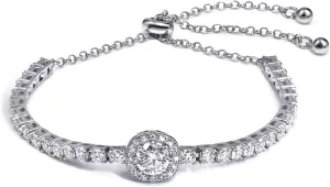 3mm Moissanite Tennis Bracelet for Women, 4.35CT Diamond Bracelets Slide, 18K White Gold Plated S925 Sterling Silver Adjustable Tennis Bracelets, D Color VVS1 Round Brilliant Cut Lab Created Moissanite Bracelets Trendy