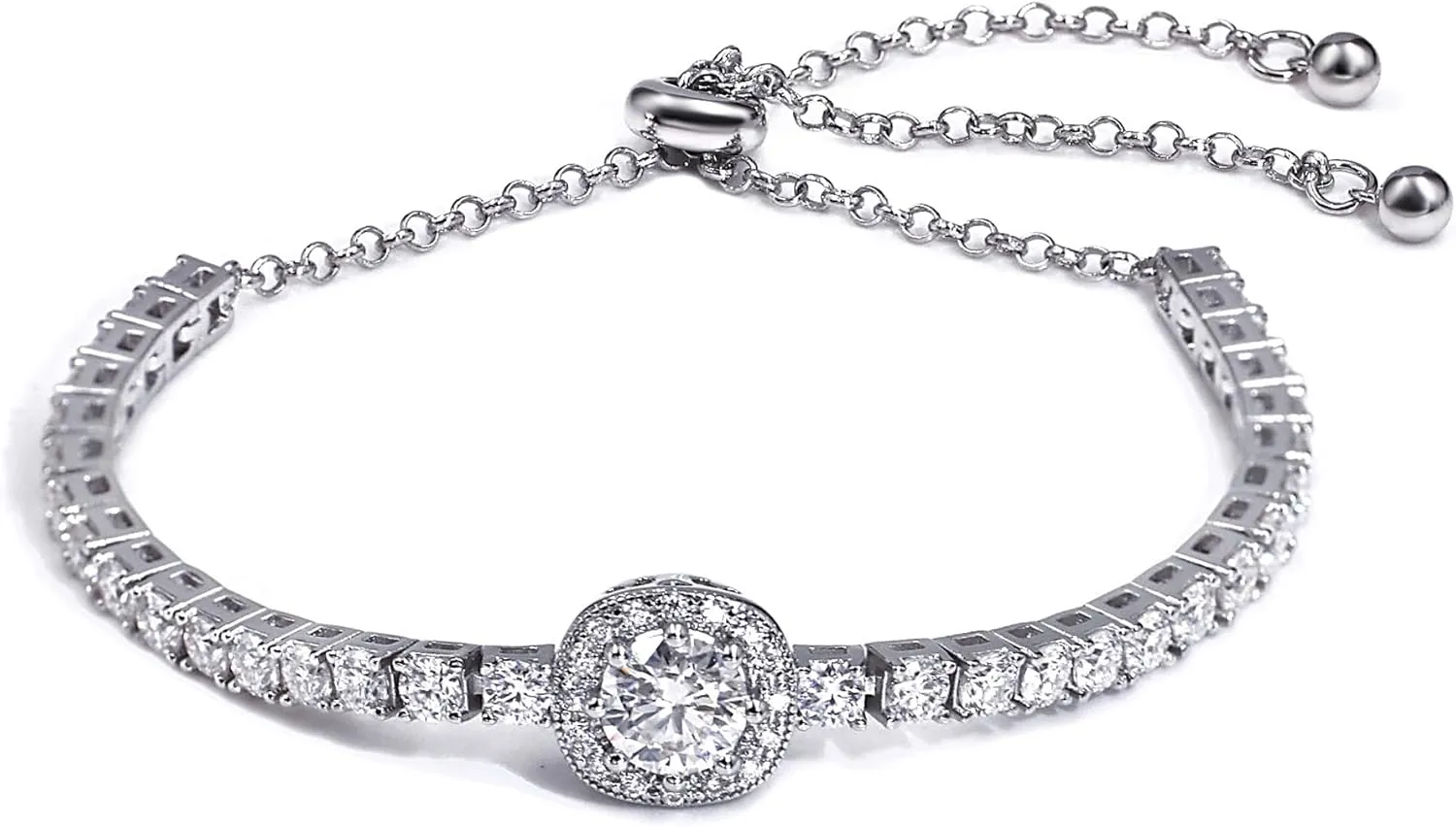 3mm Moissanite Tennis Bracelet for Women, 4.35CT Diamond Bracelets Slide, 18K White Gold Plated S925 Sterling Silver Adjustable Tennis Bracelets, D Color VVS1 Round Brilliant Cut Lab Created Moissanite Bracelets Trendy