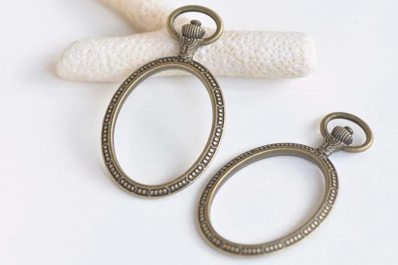 4 pcs Antique Bronze/Silver/Gold Oval Pocket Watch Frame Pendants