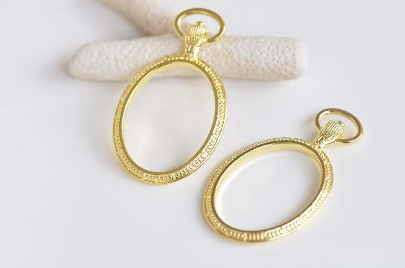 4 pcs Antique Bronze/Silver/Gold Oval Pocket Watch Frame Pendants