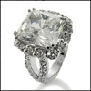5 Carat Radiant Cubic Zirconia in Halo Round Side Stones Share Prong Engagement 14K White Gold Ring