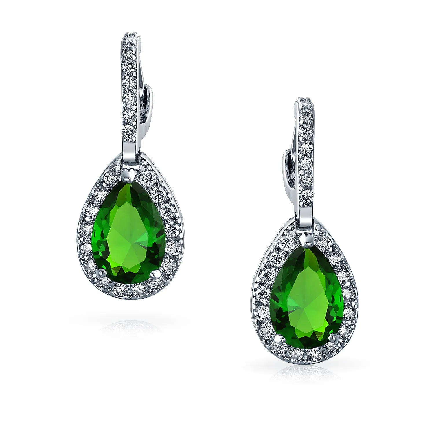 5CT Teardrop Pave CZ Halo Hoop Earrings Birthstone Colors