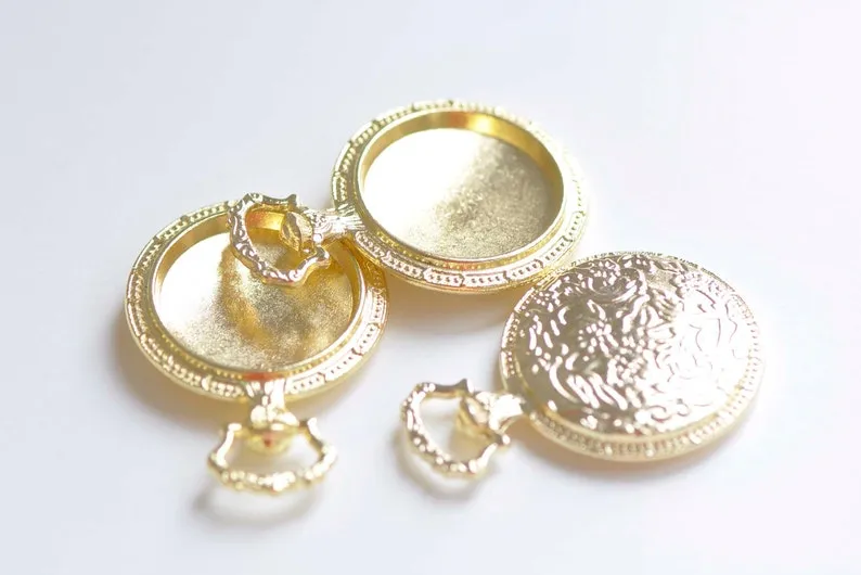 6 pcs Shiny Silver/Gold Pocket Watch Round Setting Pendant Tray