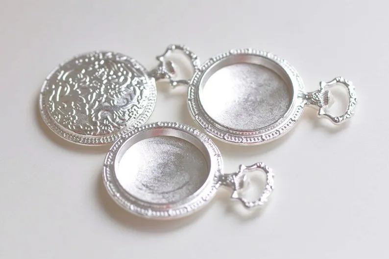 6 pcs Shiny Silver/Gold Pocket Watch Round Setting Pendant Tray