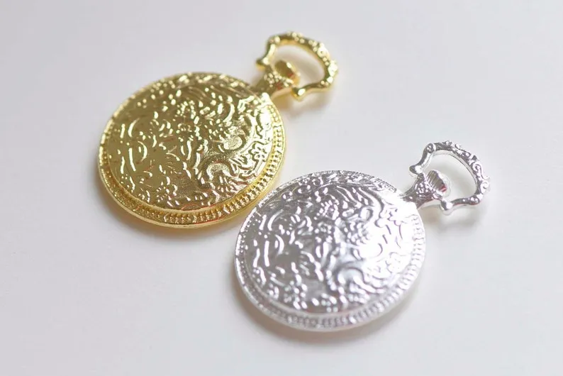 6 pcs Shiny Silver/Gold Pocket Watch Round Setting Pendant Tray