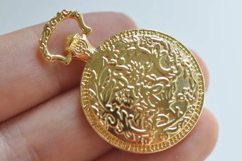 6 pcs Shiny Silver/Gold Pocket Watch Round Setting Pendant Tray