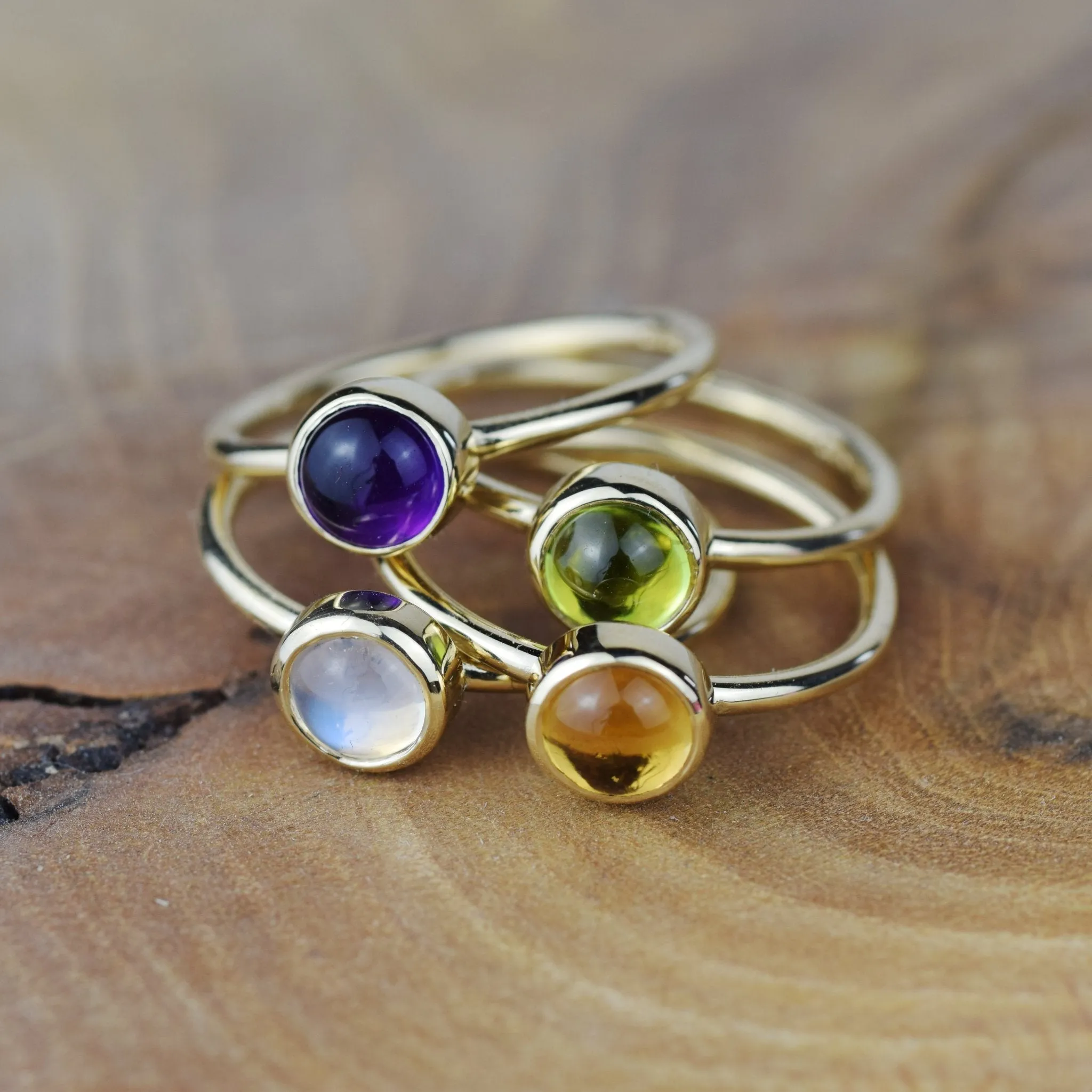 6mm Citrine Solid Gold Stacking Ring