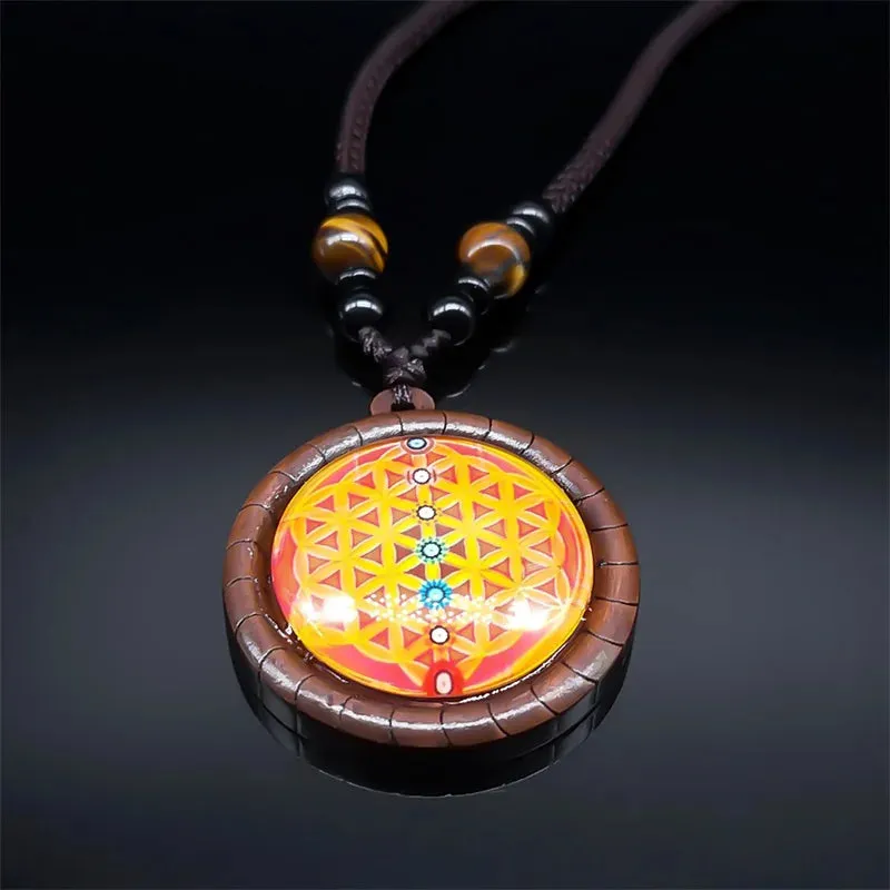 7 Chakra Healing Balance Spiritual Necklace Glass Pendant