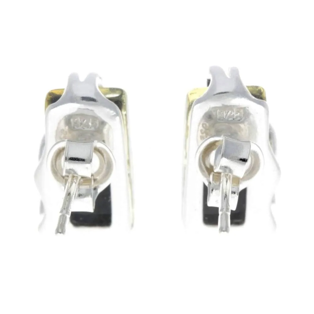 925 Sterling Silver & Baltic Amber Modern Studs Earrings - GL005