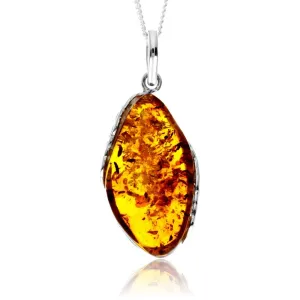 925 Sterling Silver & Genuine Cognac Baltic Amber Exlusive Unique Pendant - PD2433