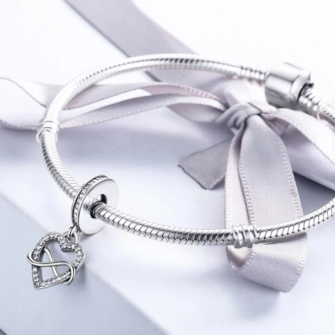 925 Sterling Silver Heart Diamond Pendant For Bracelet Or Necklace