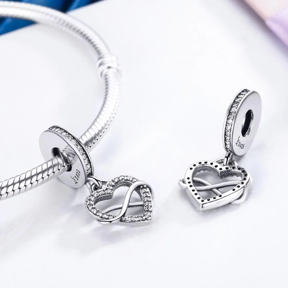 925 Sterling Silver Heart Diamond Pendant For Bracelet Or Necklace