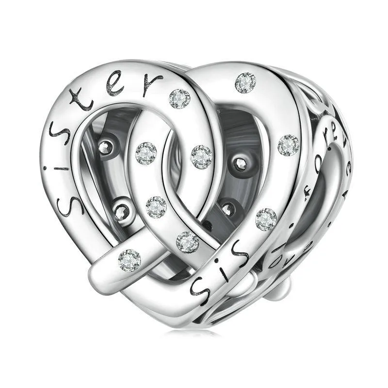 925 Sterling Silver Hollow Heart Sister Bracelet Beaded