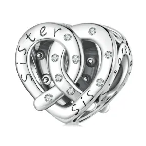 925 Sterling Silver Hollow Heart Sister Bracelet Beaded