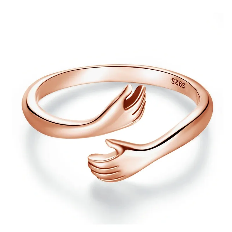 925 Sterling Silver Hug Hand Ring