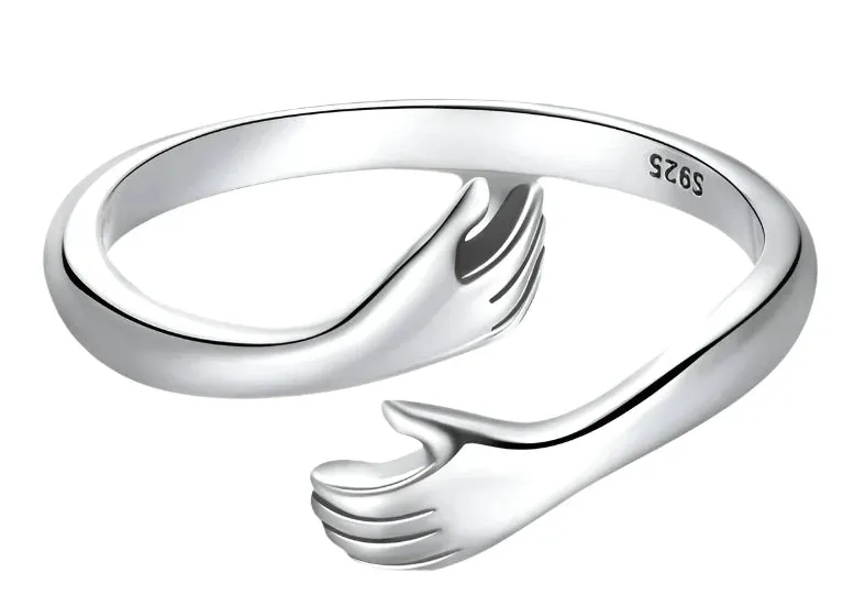 925 Sterling Silver Hug Hand Ring