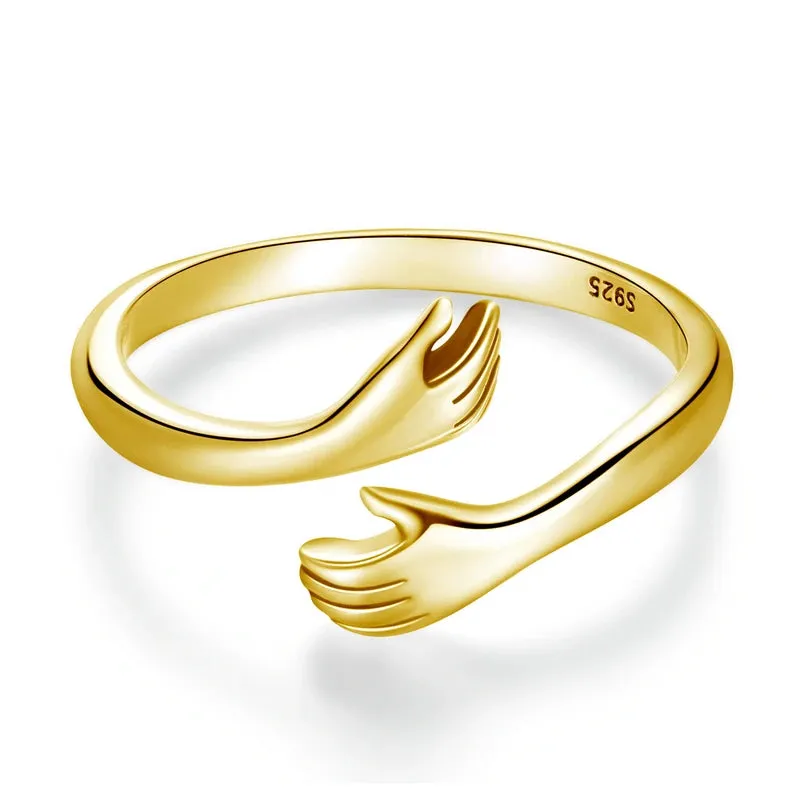 925 Sterling Silver Hug Hand Ring