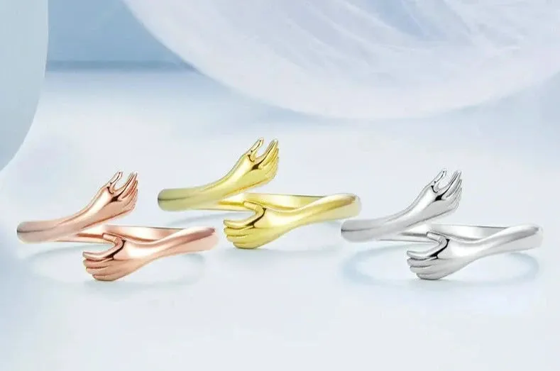 925 Sterling Silver Hug Hand Ring