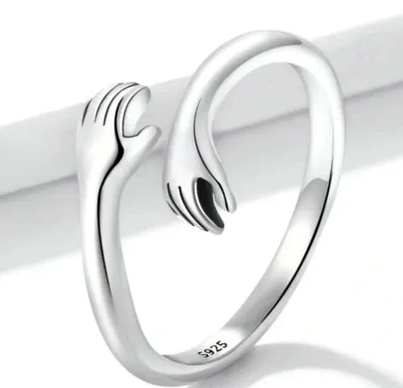 925 Sterling Silver Hug Hand Ring