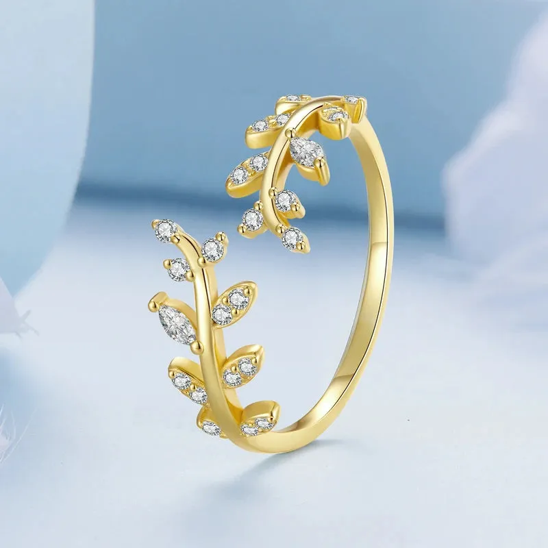 925 Sterling Silver Leaf Open Ring