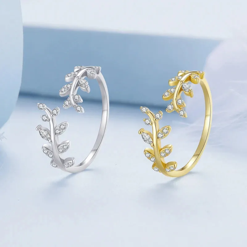 925 Sterling Silver Leaf Open Ring