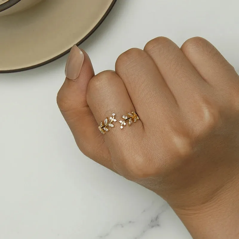 925 Sterling Silver Leaf Open Ring
