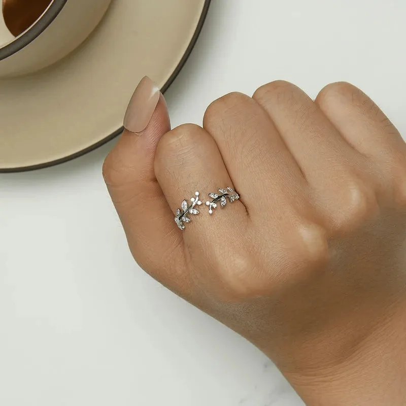 925 Sterling Silver Leaf Open Ring