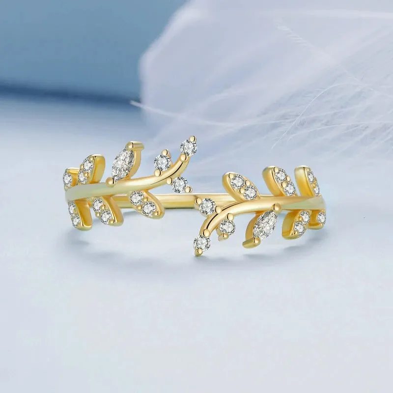 925 Sterling Silver Leaf Open Ring