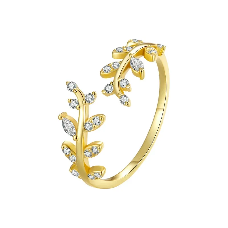 925 Sterling Silver Leaf Open Ring