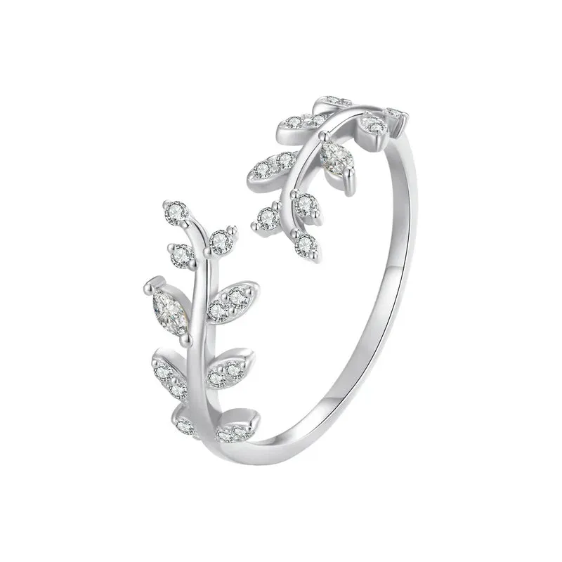 925 Sterling Silver Leaf Open Ring