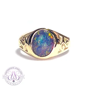 9kt Yellow Gold 12x10mm Opal triplet signet patterned ring