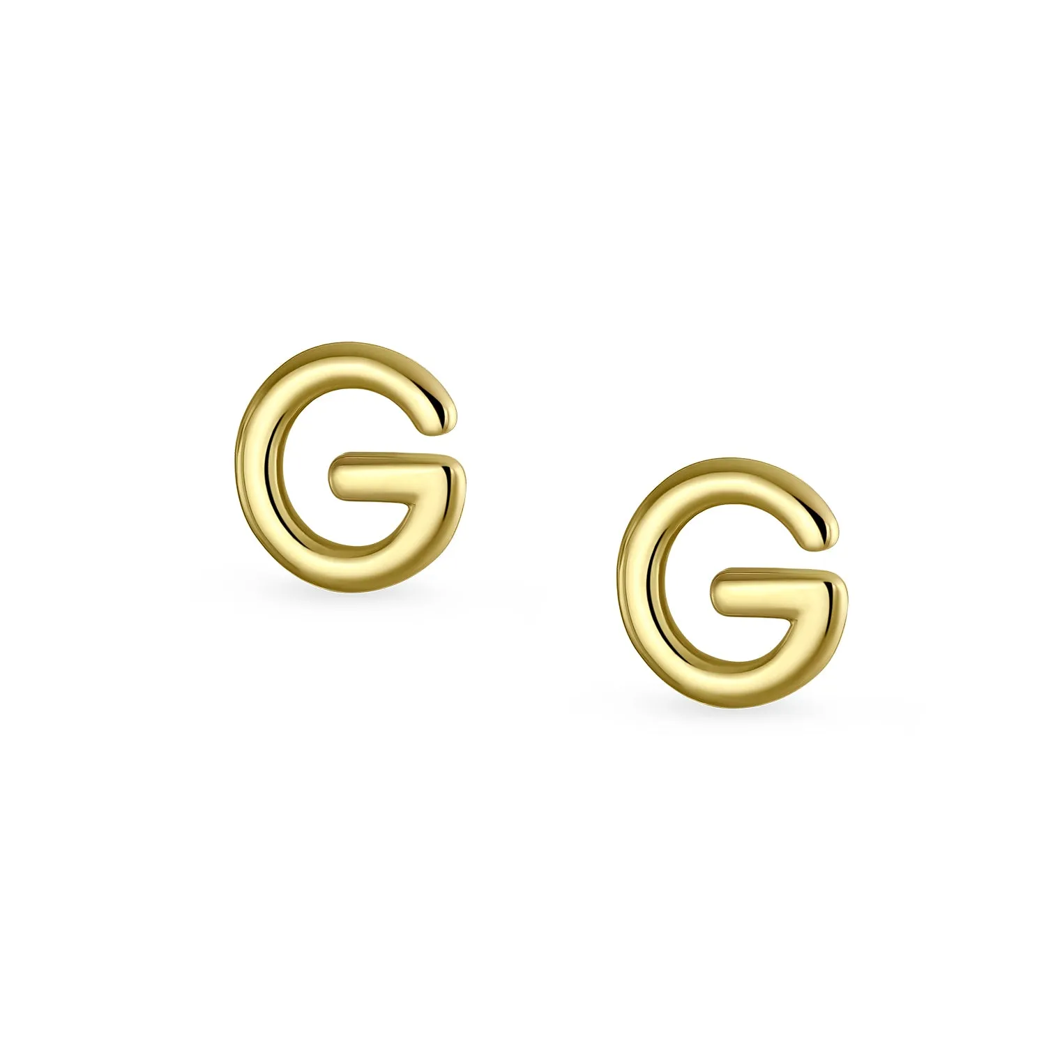 ABC 14K Gold Alphabet Initial Stud Earrings with Safety Ball Screw Back