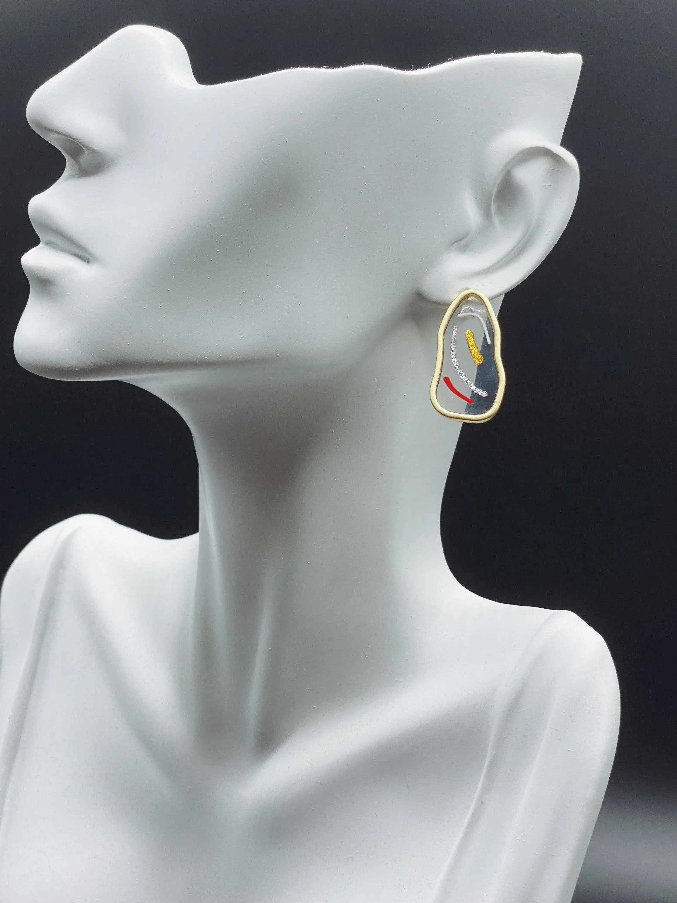 Abstract Modern Design Stud Earrings - Handmade Paint Art Abstract Lines Earrings