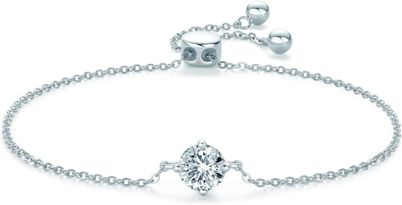 AINUOSHI Fine Jewelry Moissanite Bracelets Valentines Day Gifts for Women, 14K White Gold Plated 925 Sterling Silver Women Bracelet, Anniversary Birthday Gifts for Daughter Mom Wife