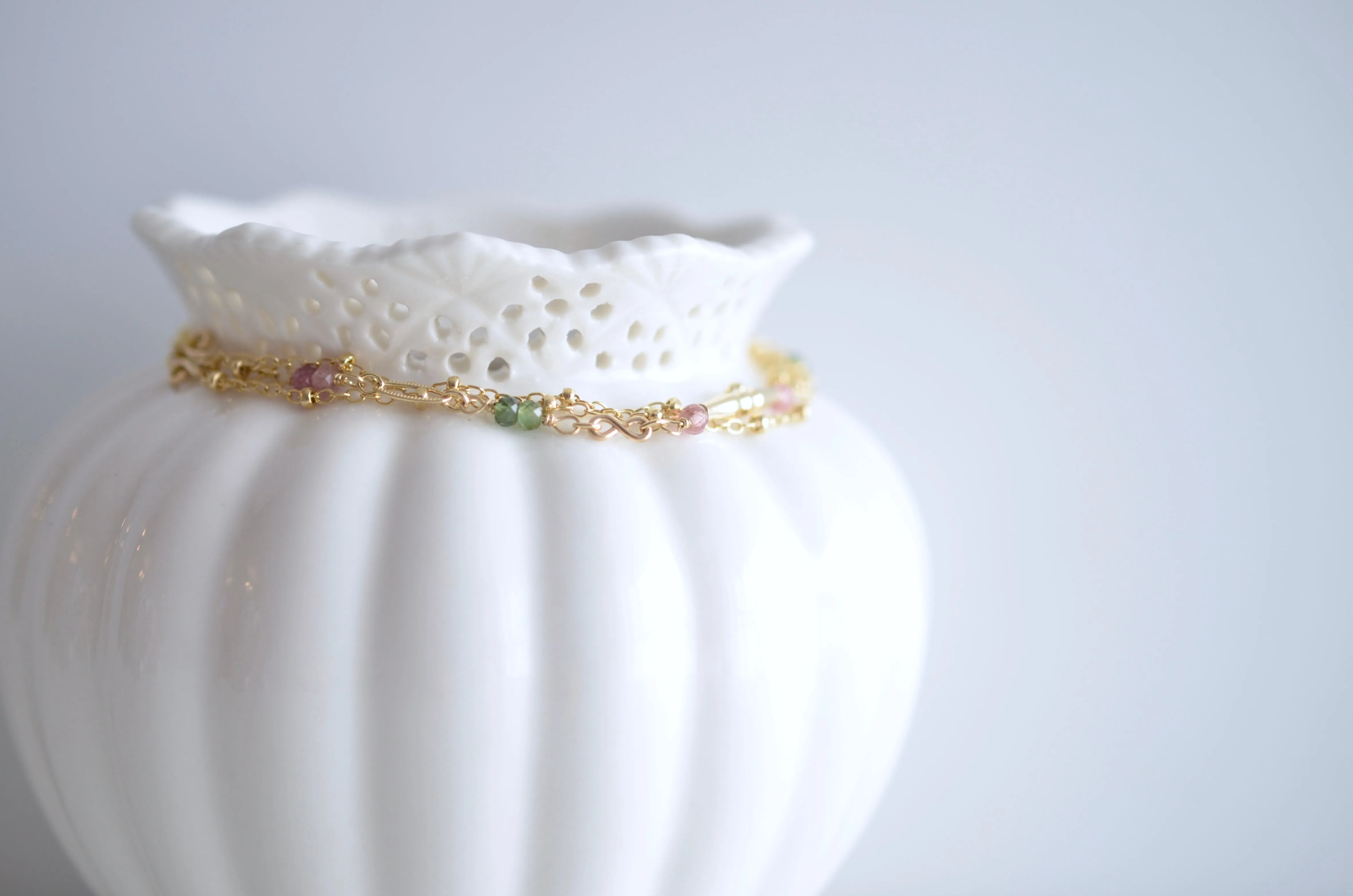 Amalia - Tourmaline, 14k Gold Filled, Three Strand Bracelet