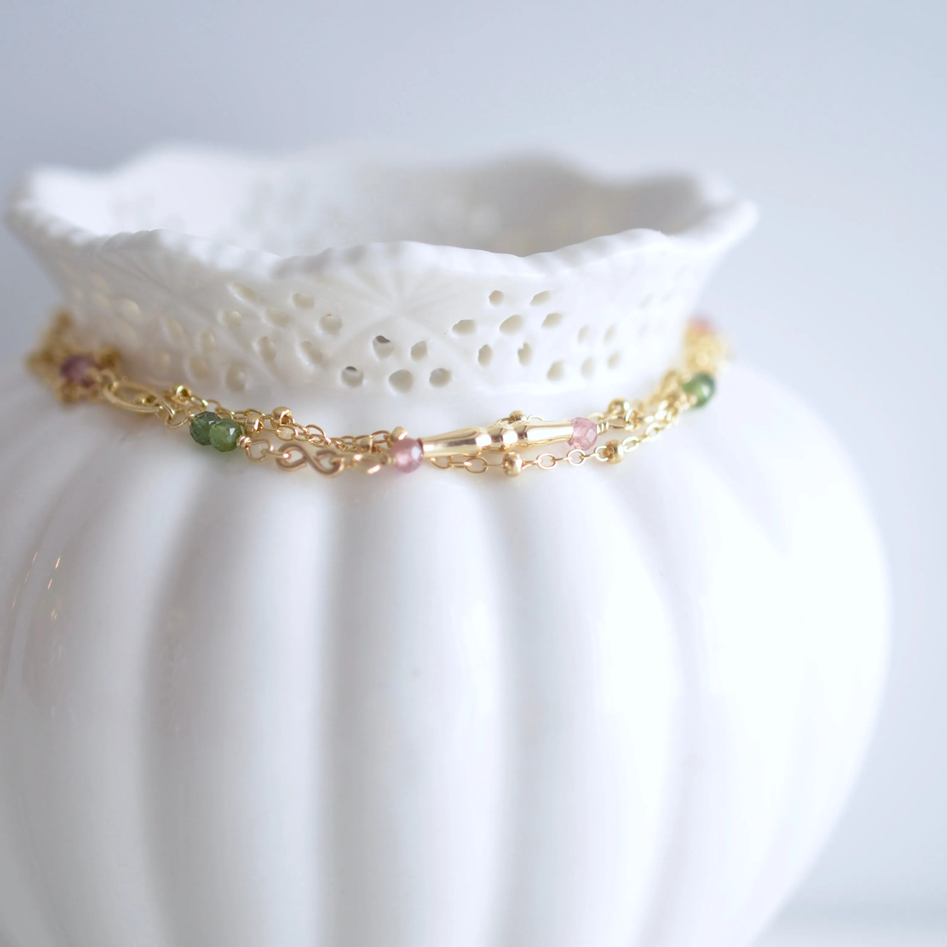Amalia - Tourmaline, 14k Gold Filled, Three Strand Bracelet