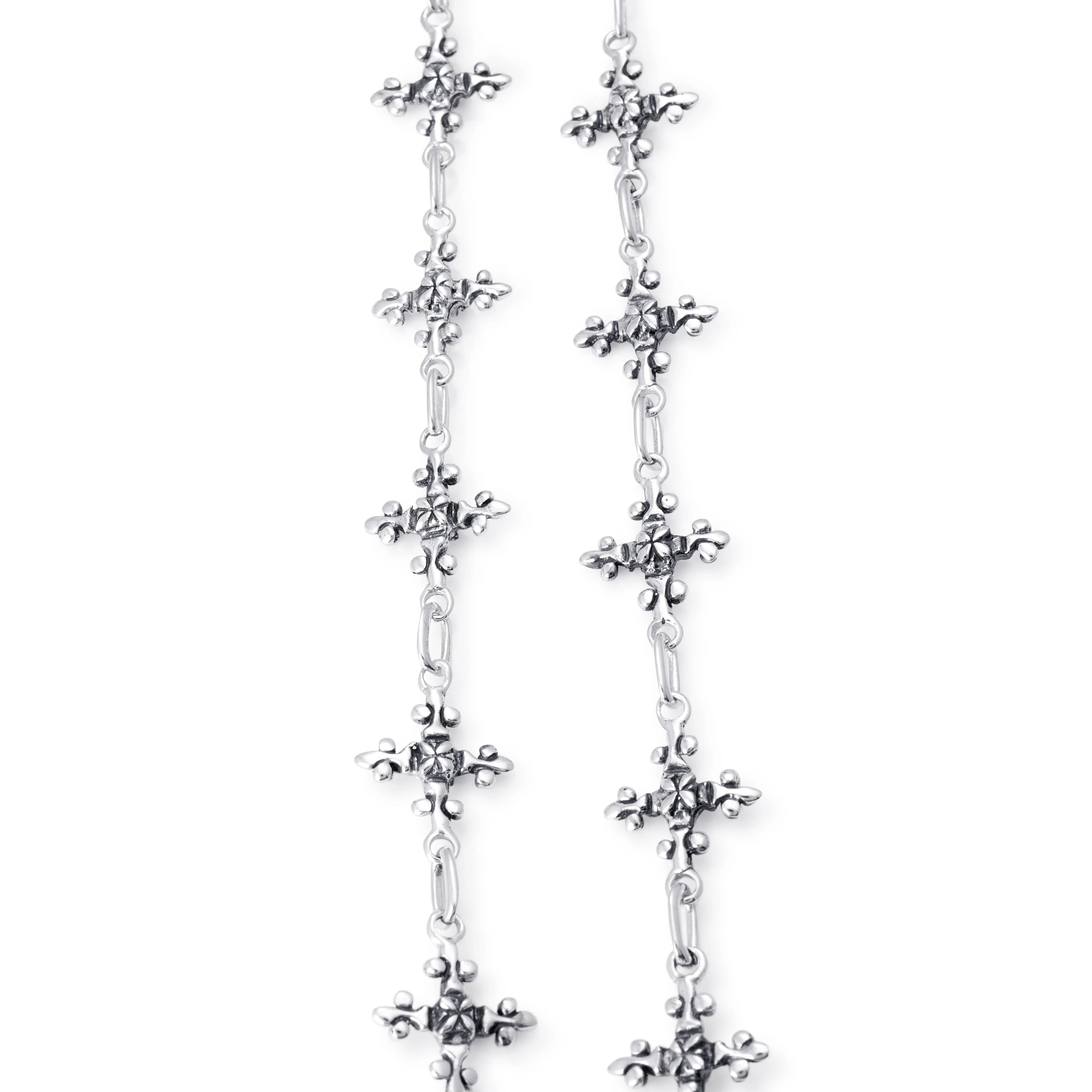 Antique French Cross Chain Link Necklace in Sterling Silver, 14mm