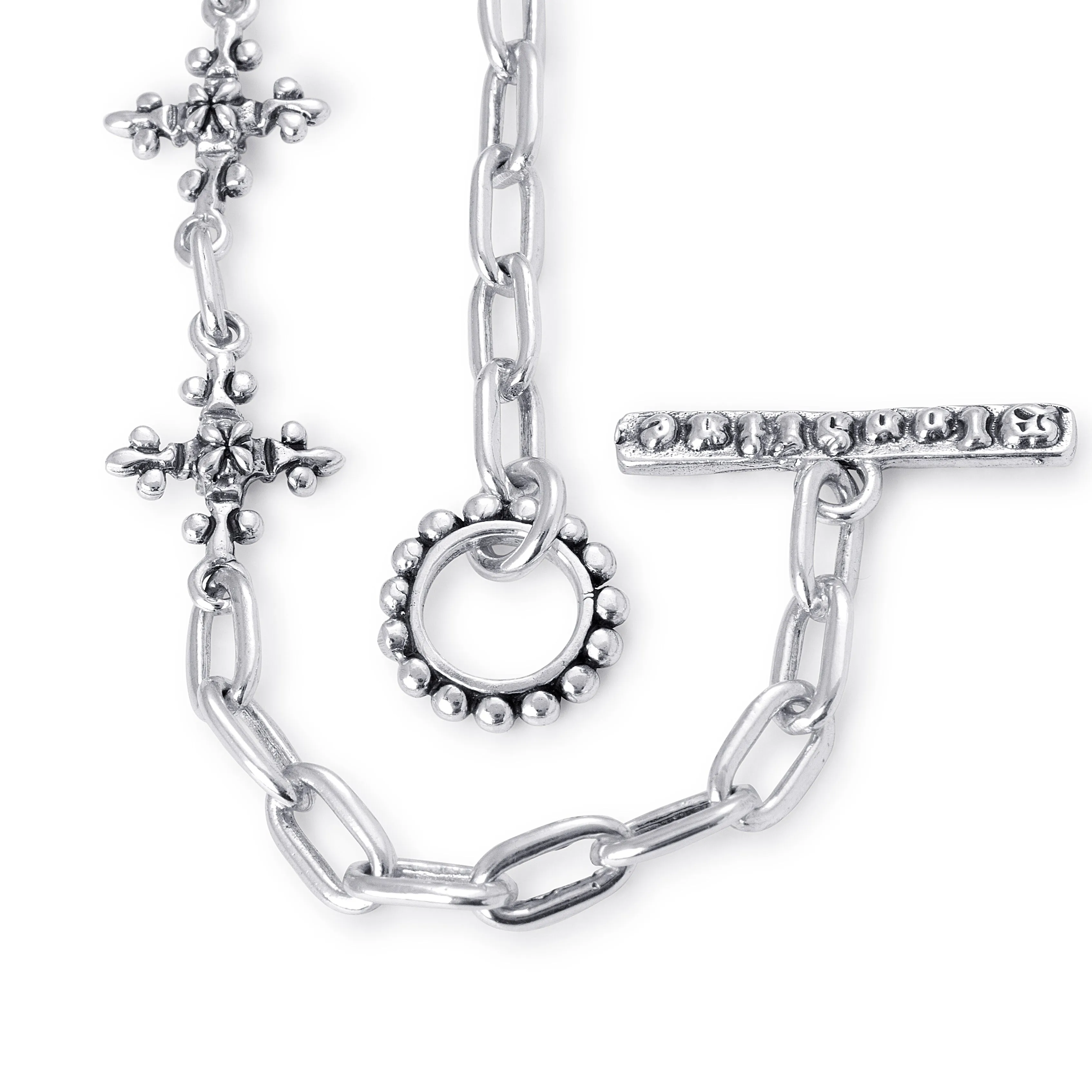 Antique French Cross Chain Link Necklace in Sterling Silver, 14mm