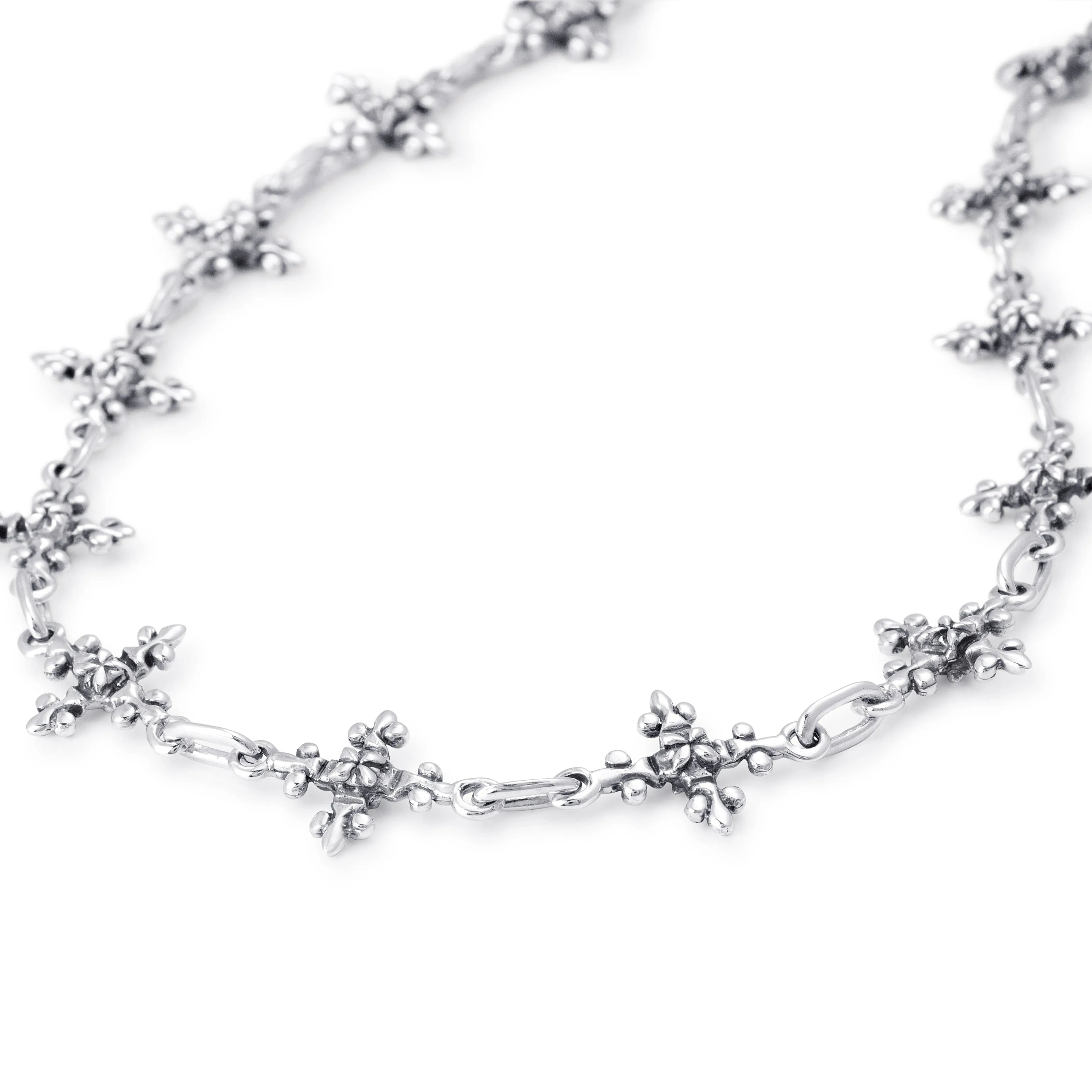 Antique French Cross Chain Link Necklace in Sterling Silver, 14mm