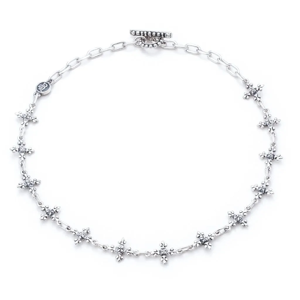 Antique French Cross Chain Link Necklace in Sterling Silver, 14mm