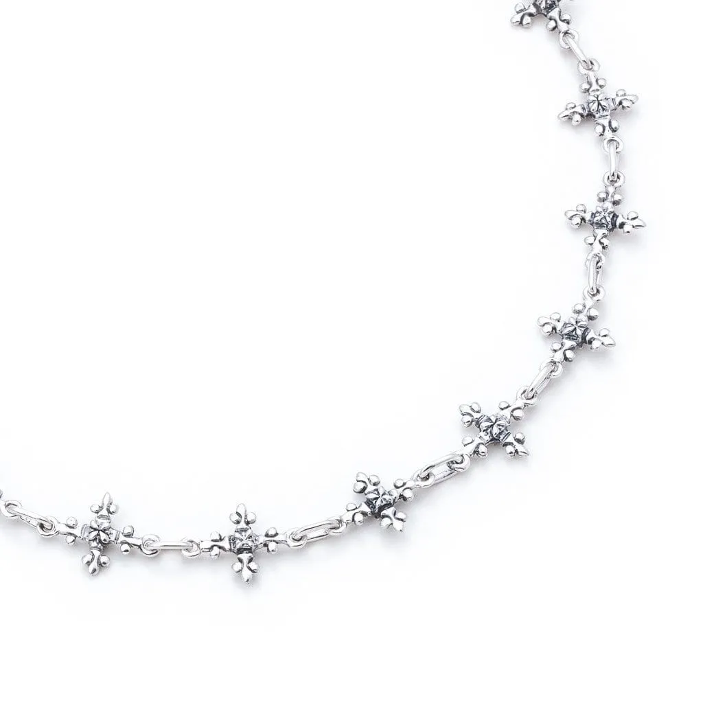 Antique French Cross Chain Link Necklace in Sterling Silver, 14mm