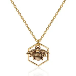 Antique Gold Color Honeycomb Bee Hollow Pendant Necklace