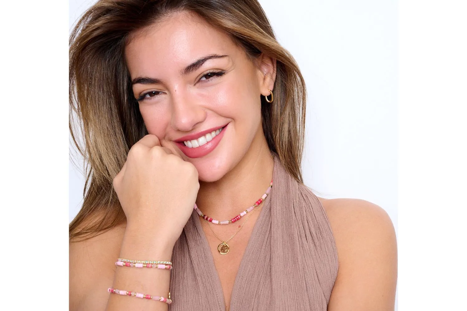 Aperol Sterling Silver Battered Gold Disc Necklace