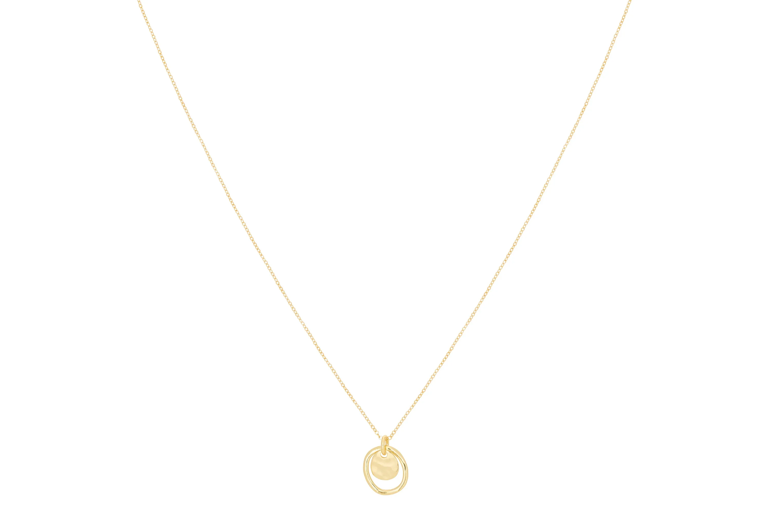 Aperol Sterling Silver Battered Gold Disc Necklace