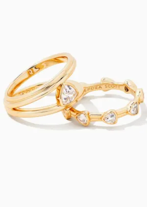 Arden Gold Triple Ring Set - White Crystal