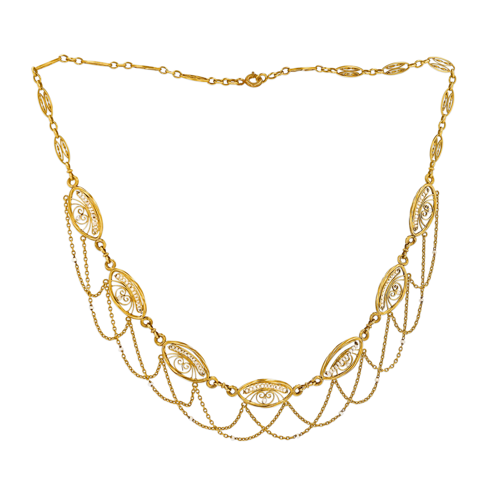 Art Nouveau Gold and Pearl Necklace