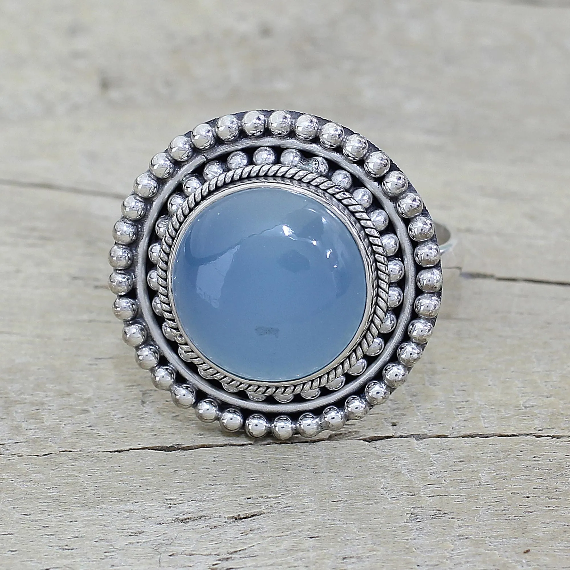 Azure Skies Round Blue Chalcedony and Sterling Silver Cocktail Ring