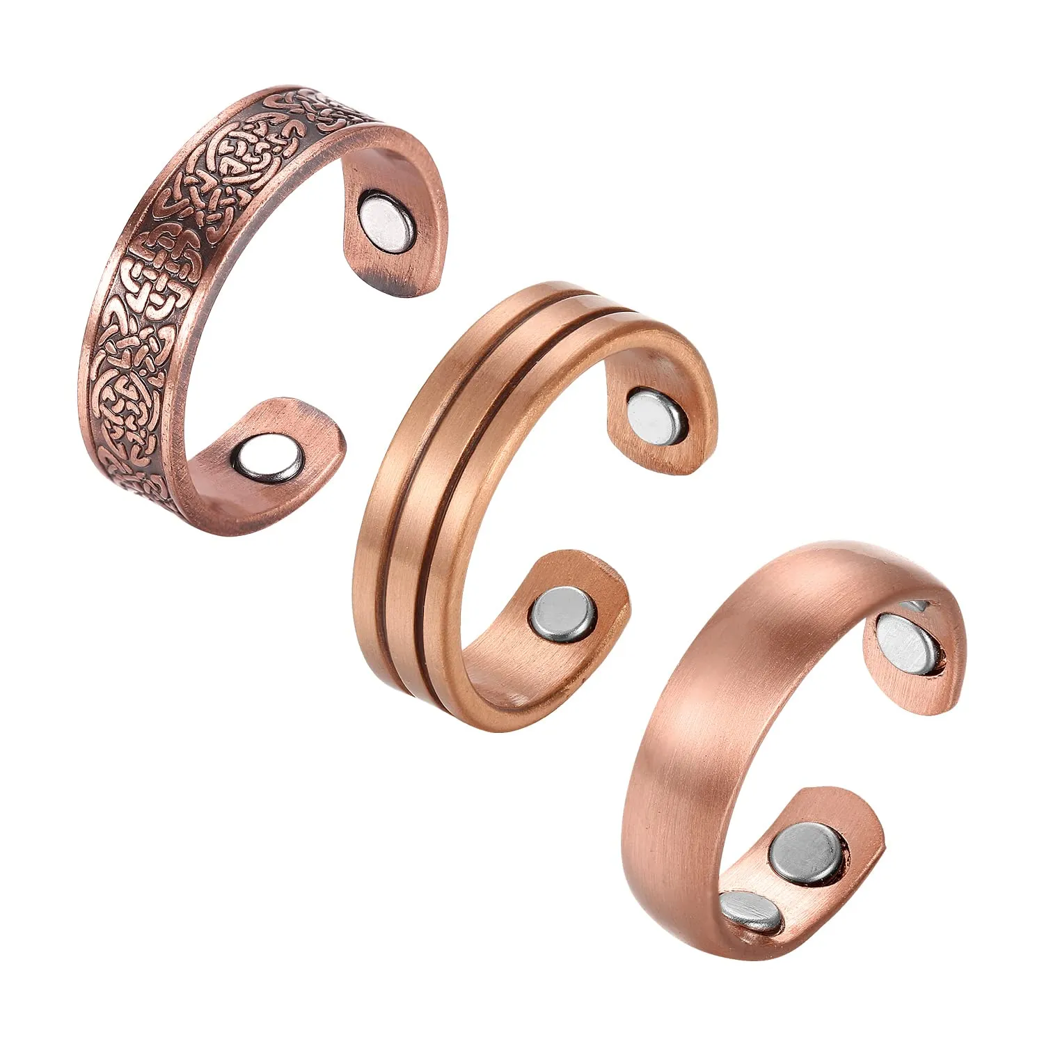 BioMag Magnetic Rings for Women Men, Copper Ring for Fingers Thumb Rings Solid Pure Copper Jewelry Gift (Set of 3) Ring D